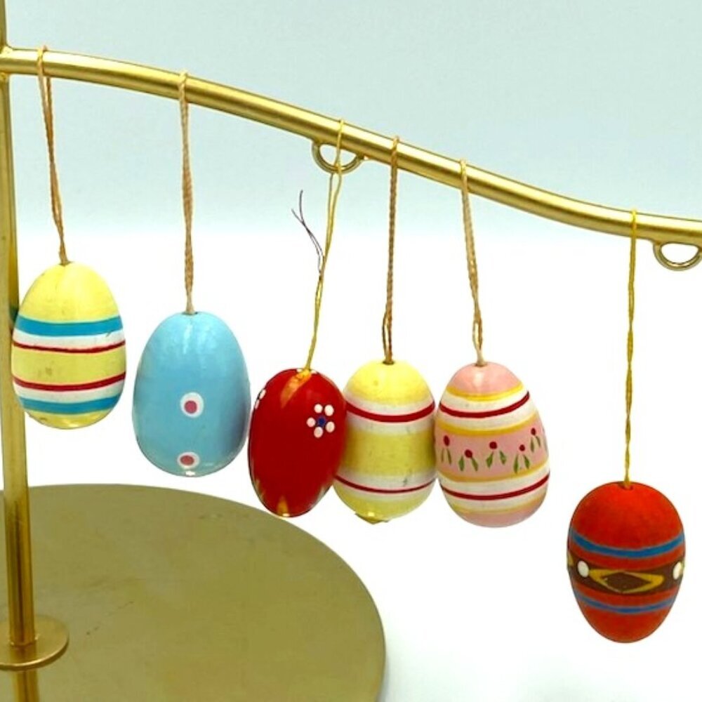 Vintageโ Mini Easter Ornaments Hand Painted Paint Wooden Eggs Set of 6
